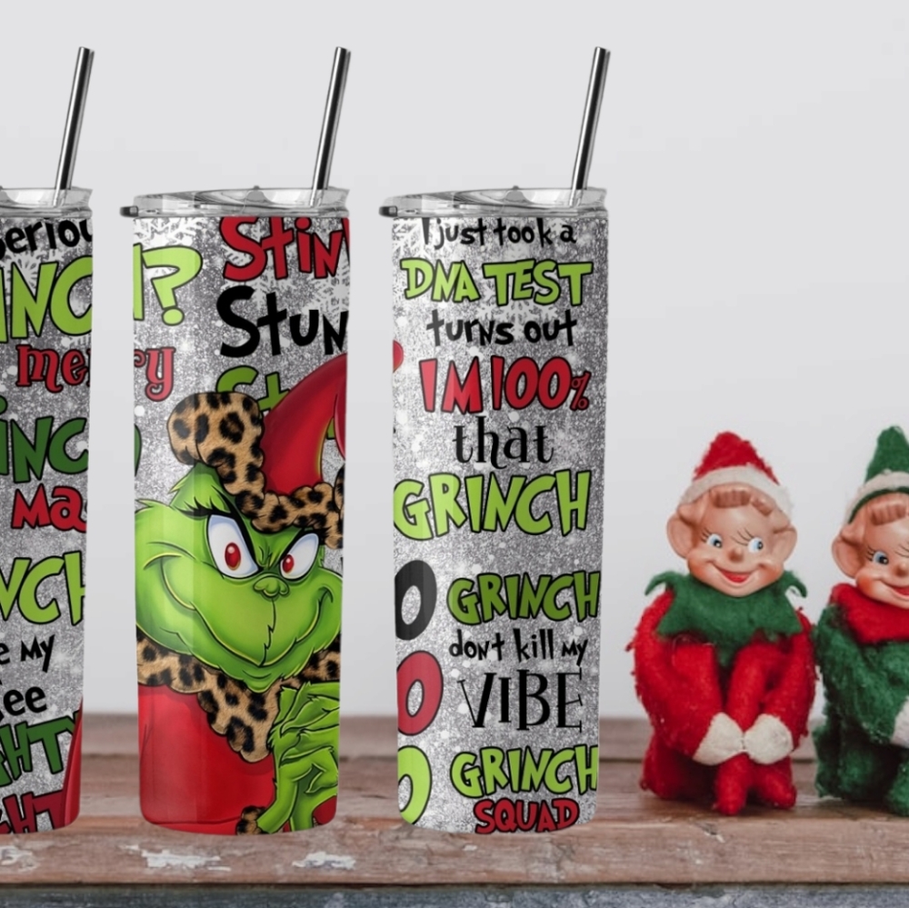 Grinch Christmas 20oz Tumbler Cup With Straw Christmas Gift Santa Leopard